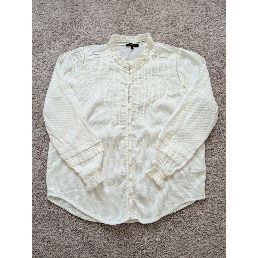 Quince Organic Textured Cotton Peasant Blouse Womens Small White Preppy